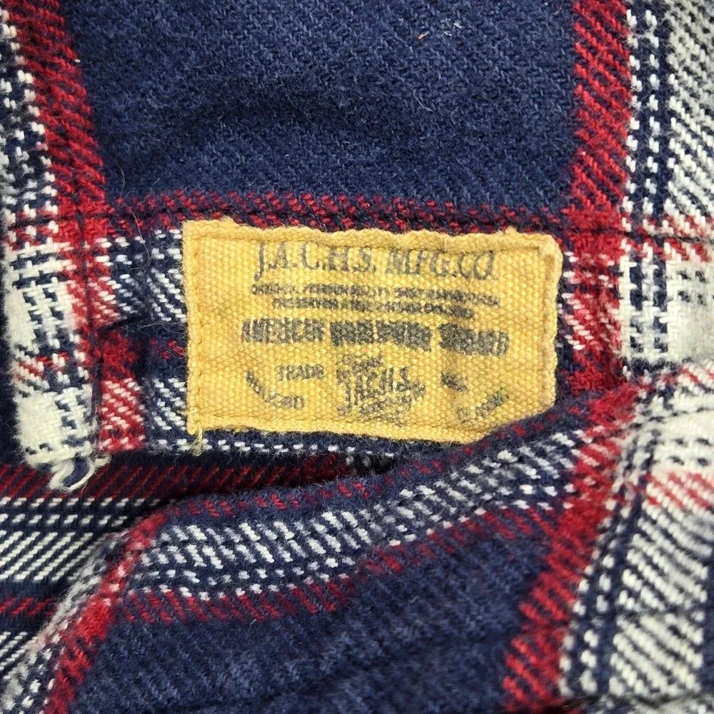 Jachs‎ NY Mens Flannel Shirt Large Navy Blue Red White Plaid Button Down Cotton